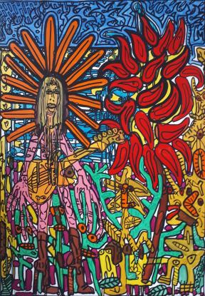 Robert Combas, Jeune fille à la guitare physhiédéliqueue, 2018