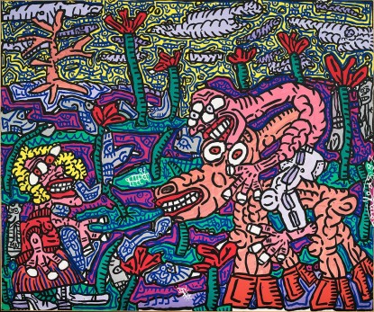 Robert Combas, La bande à Zieuteur et la jeune blonde nonédentée, 1987