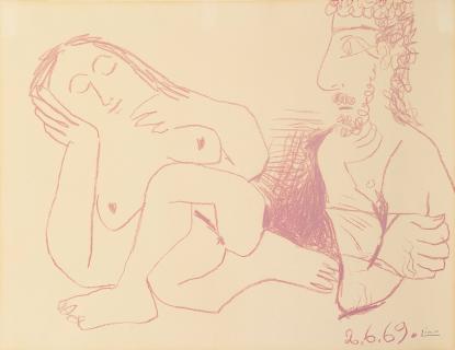 Pablo Picasso, Bust of naked man and woman, 1969