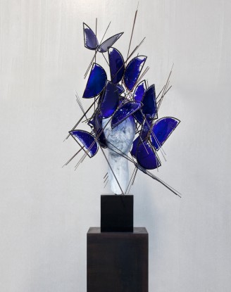 Manolo Valdés, White Head with Blue Butterflies, 2024